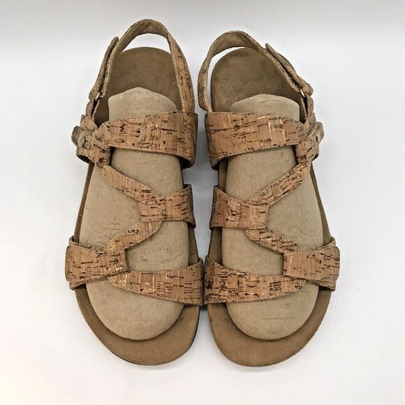 Vionic Paros Cork Sandals Women's 9 Brown Leather Hook & Loop Slingback Shoes - Picture 5 of 10